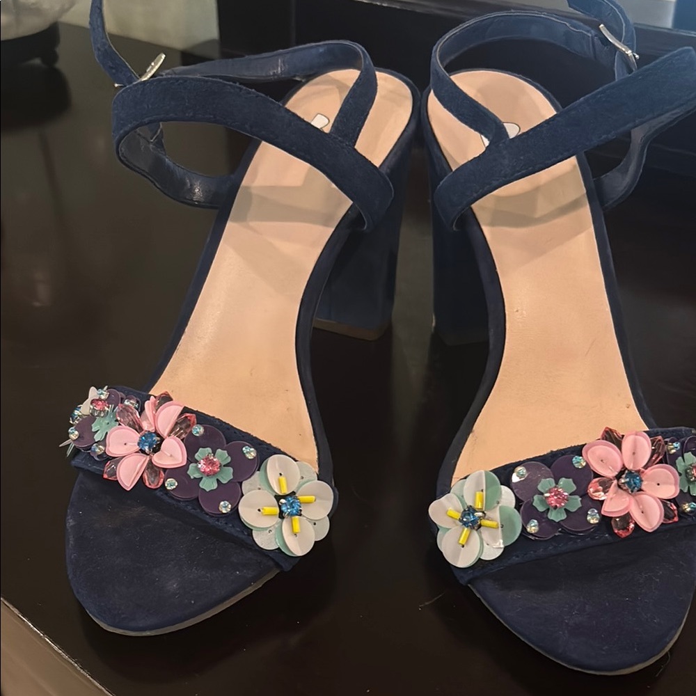 Pink and Blue Floral Sandals with Ankle Strap